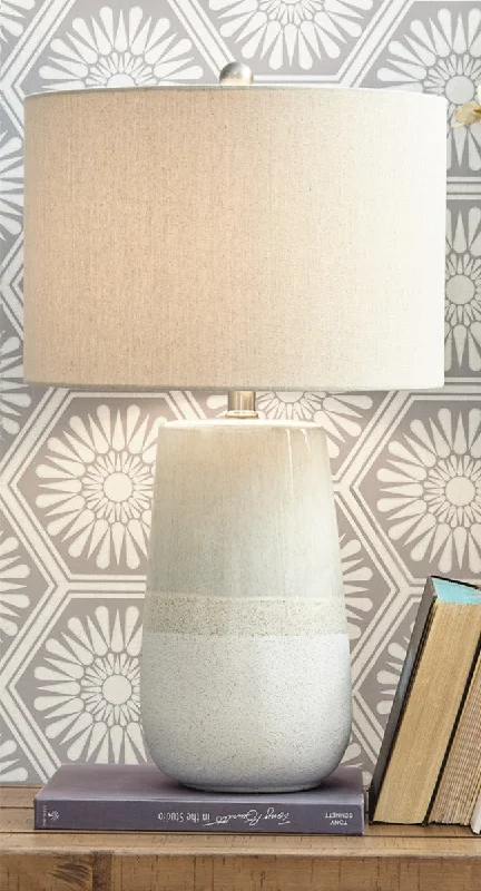 Shavon Ceramic Table Lamp (1/CN) Beige/White by Ashley Furniture