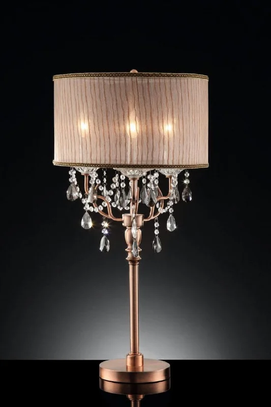 32" Clear and Rose Gold Faux Crystal Accent Table Lamp