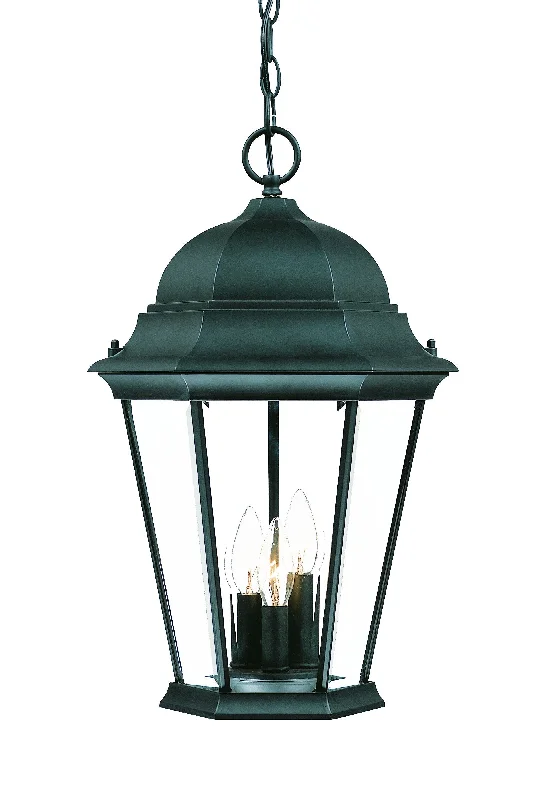 Three Light Matte Black Domed Glass Lantern Hanging Light