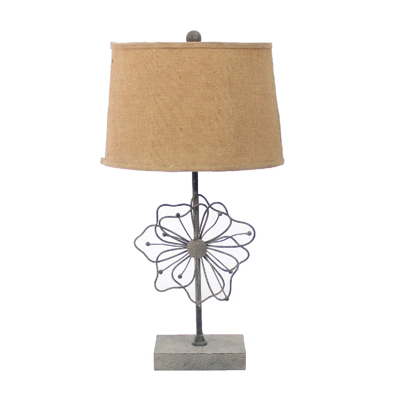 11 X 15 X 27.75 Tan Country Cottage With Blooming Flower Pedestal - Table Lamp