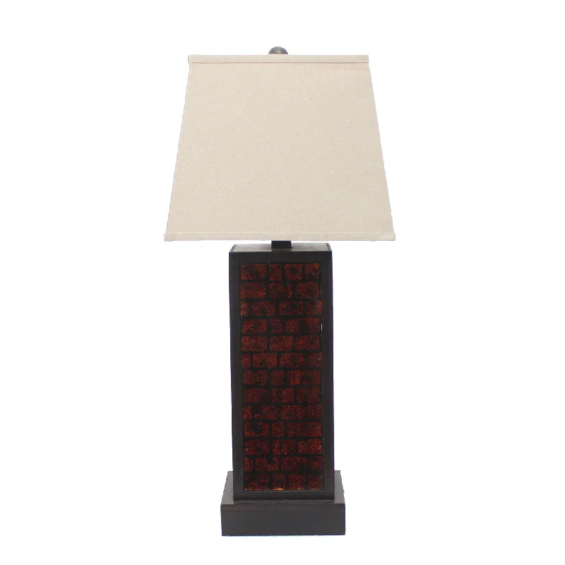 31" Black Metal Bedside Table Lamp With White Shade