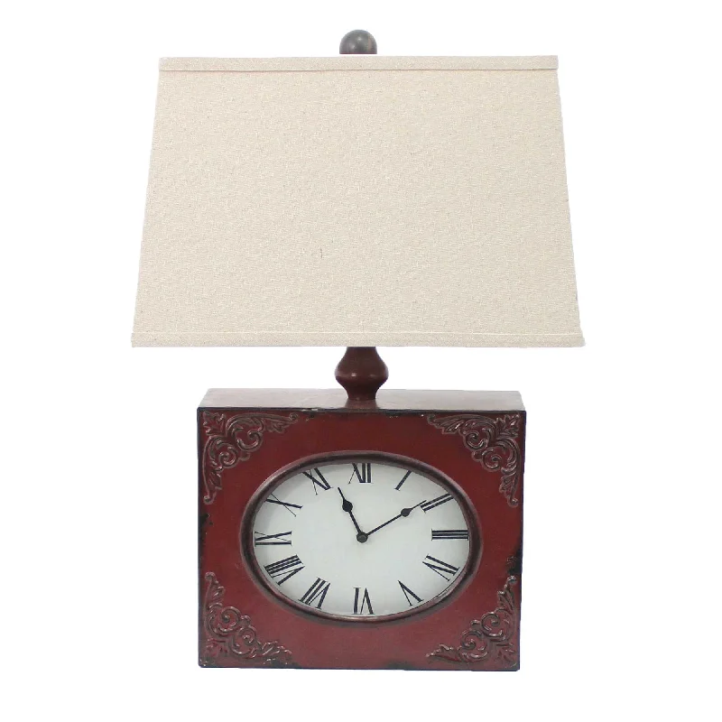 7 X 7 X 22 Red Vintage Metal Clock Base - Table Lamp