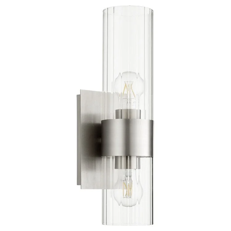 Two-Light Wall Sconce with Clear Fluted Glass Shades