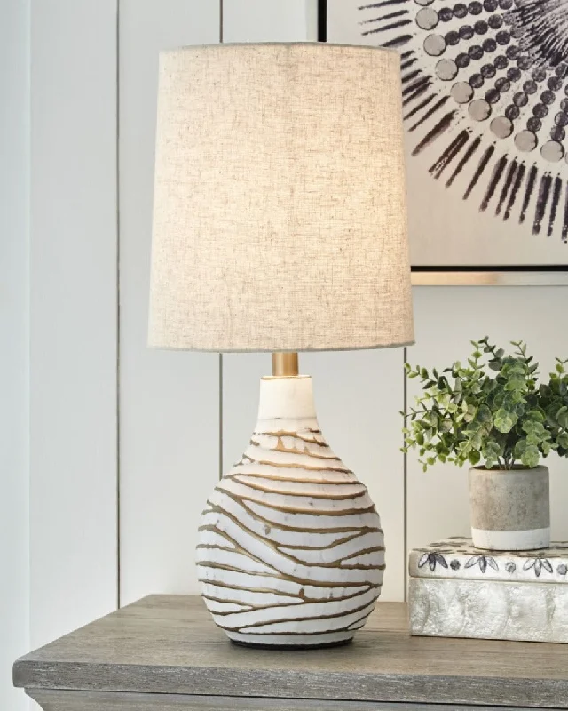 White/Gold Finish Aleela Metal Table Lamp  by Ashley Furniture